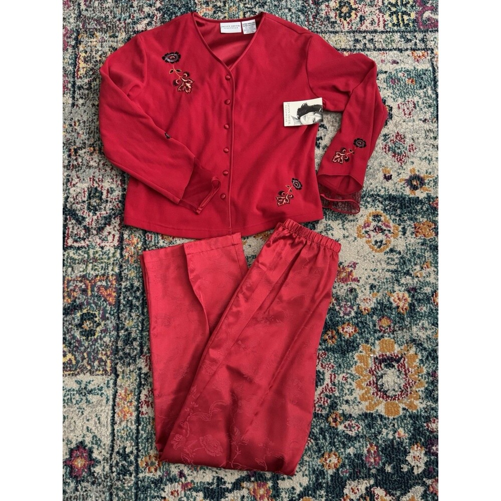 NEW Vintage Jaclyn Smith Sleepwear Holiday Satin Pajama Set Size XS